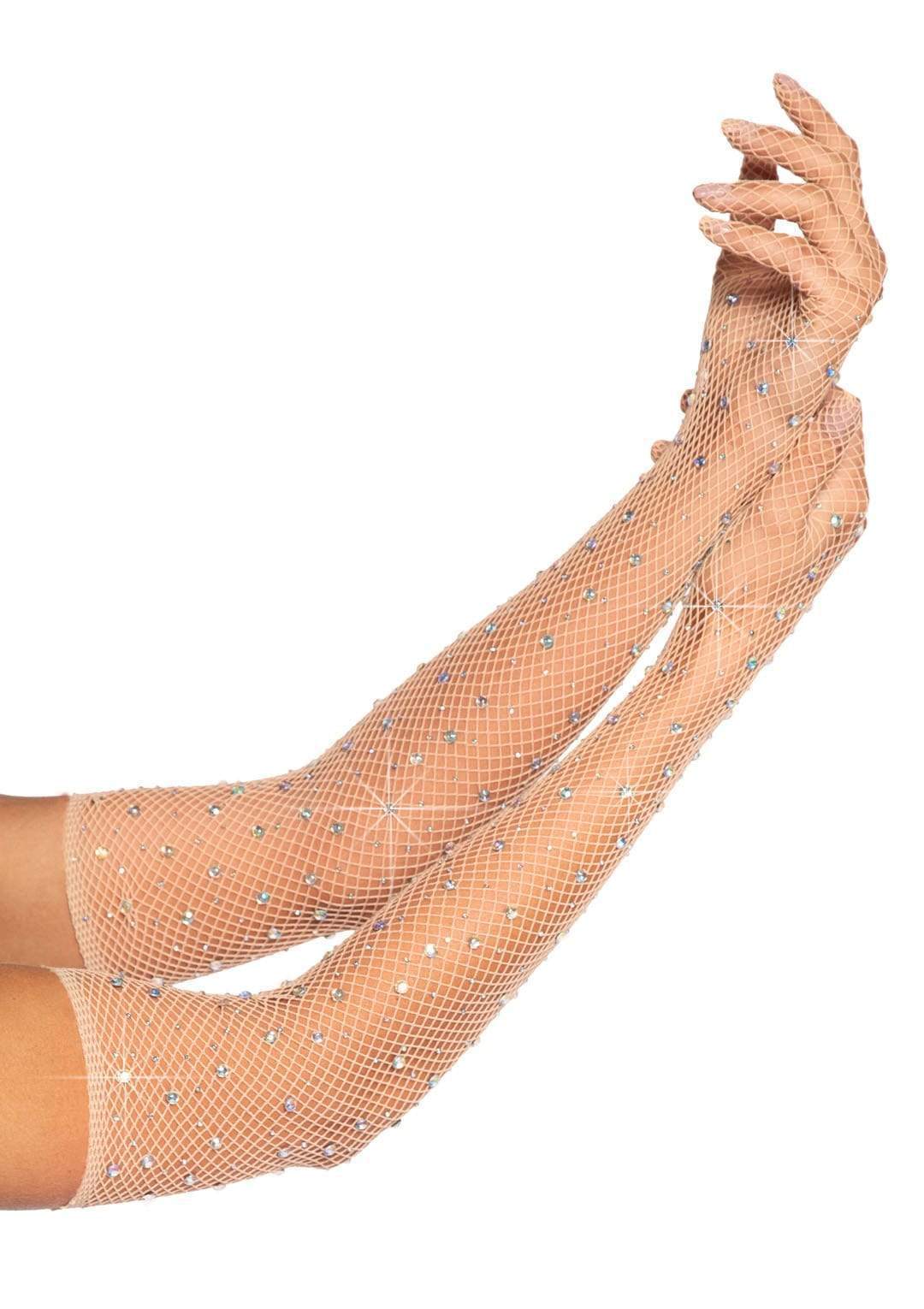 Lace Fishing Net Rhinestone Gloves